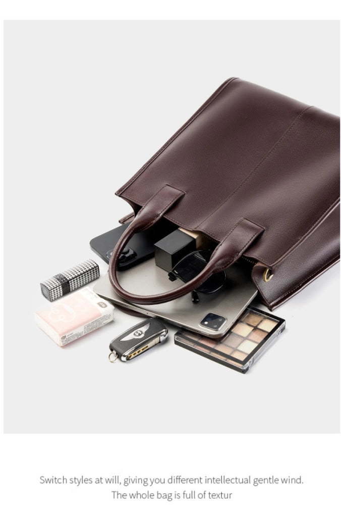 Borsa a tracolla da donna in vera pelle marrone con manico superiore