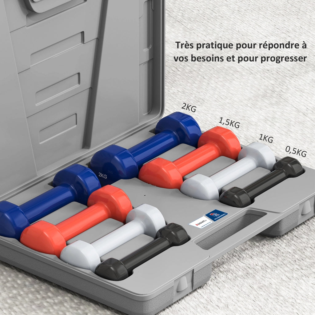 Set manubri 10 Kg ¨C zephmum ¨C 4 coppie 0.5/1/1.5/2 Kg con valigetta metallo PU