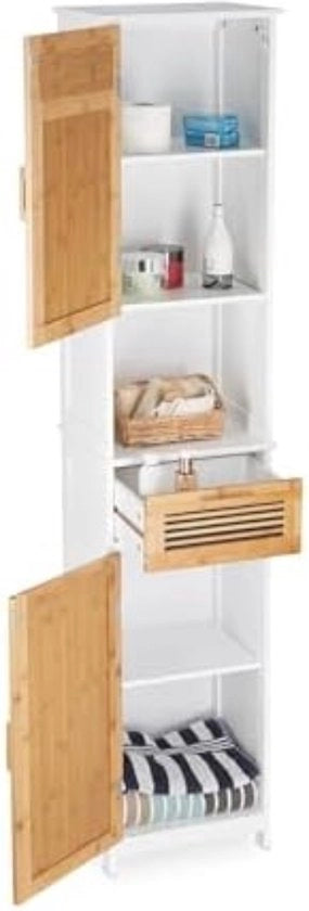 Cassettiera Bagno Alta - Cassettiera Bagno a Colonna - Cassettiera Bagno Verticale - Cassetta Bagno Sottile con Porte