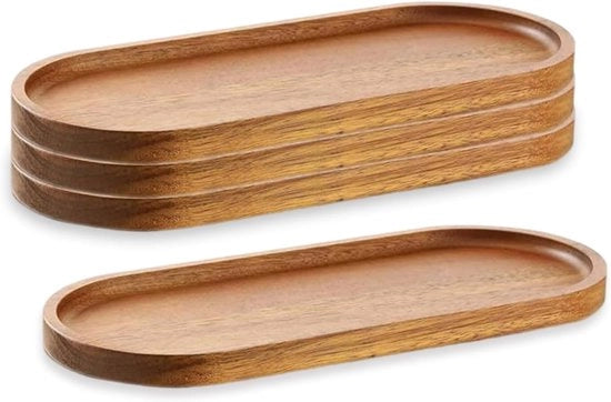 Piatti di legno per servizio - 4pz Piatti di legno - 28x10cm Piatti per carni - Scodelle di legno ovale - Bacinelle per formaggi - Tavoli per dessert snack pane frutta antipasti portate