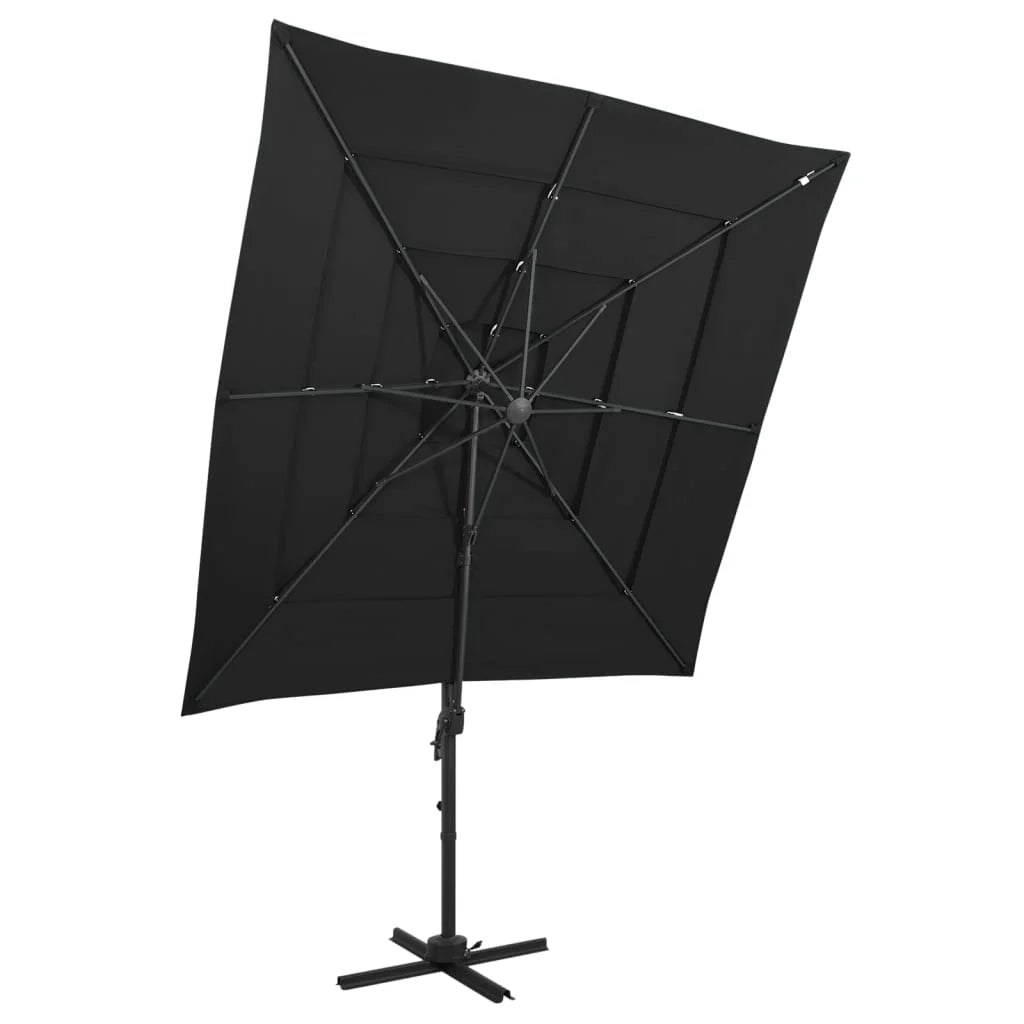 Ombrellone da giardino a quattro livelli con palo in alluminio 250 x 250 cm nero 02_0008790