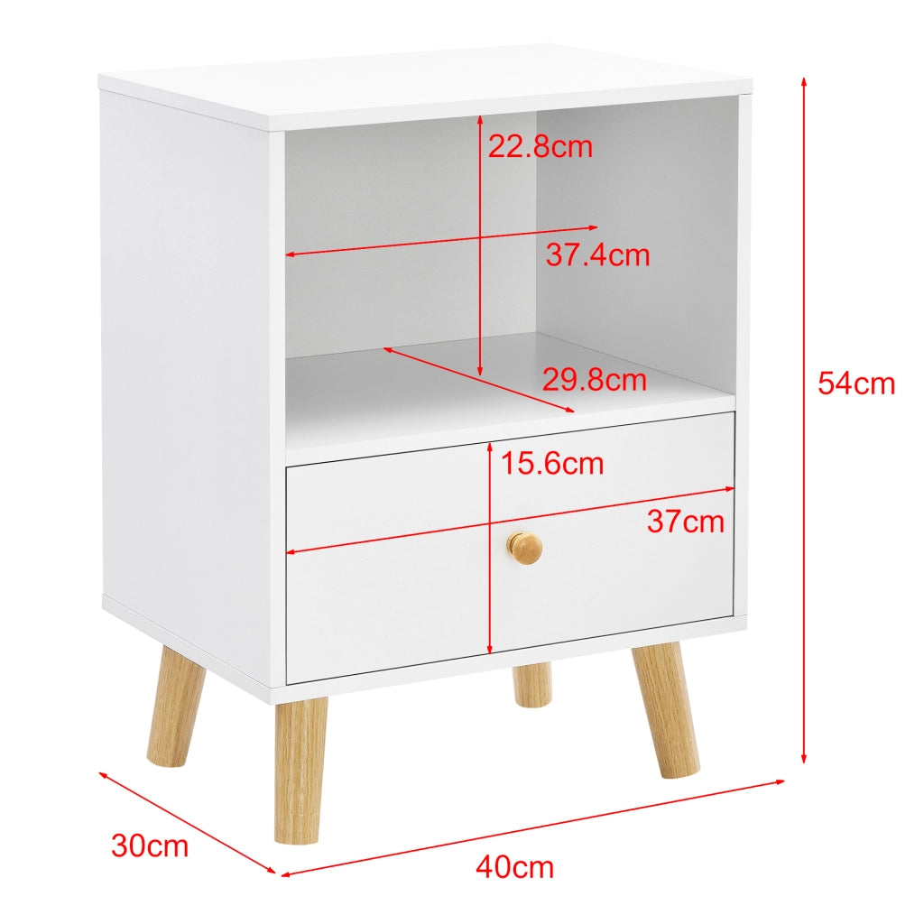 Set di 2 Comodini Sundsvall con Cassetto e Scomparto - Bianco [en.casa]