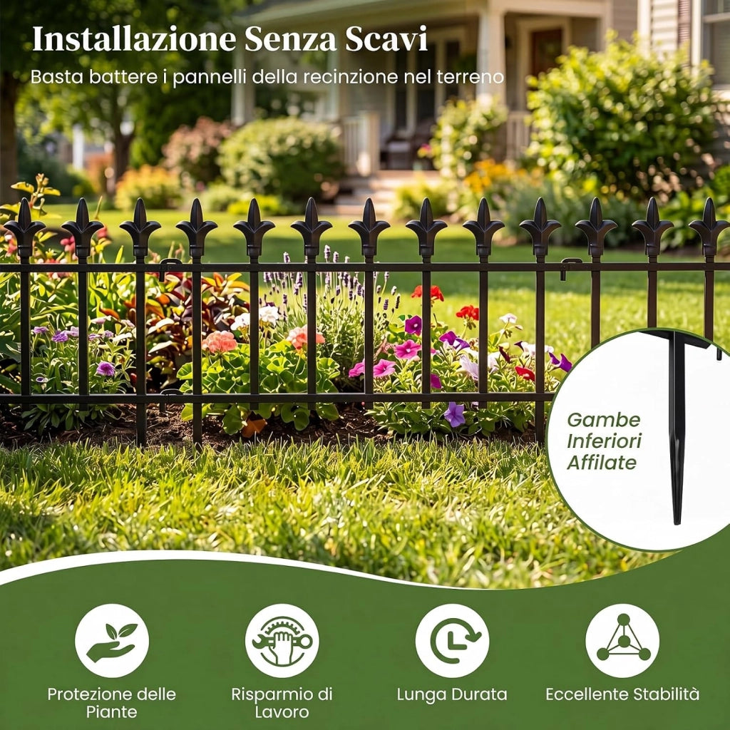 Recinzione da Giardino, Bordure per Aiuole in Metallo (10) | Recinto da Esterno Pieghevole e Flessibile, per Giardino e Cortile, 56 x 44 cm