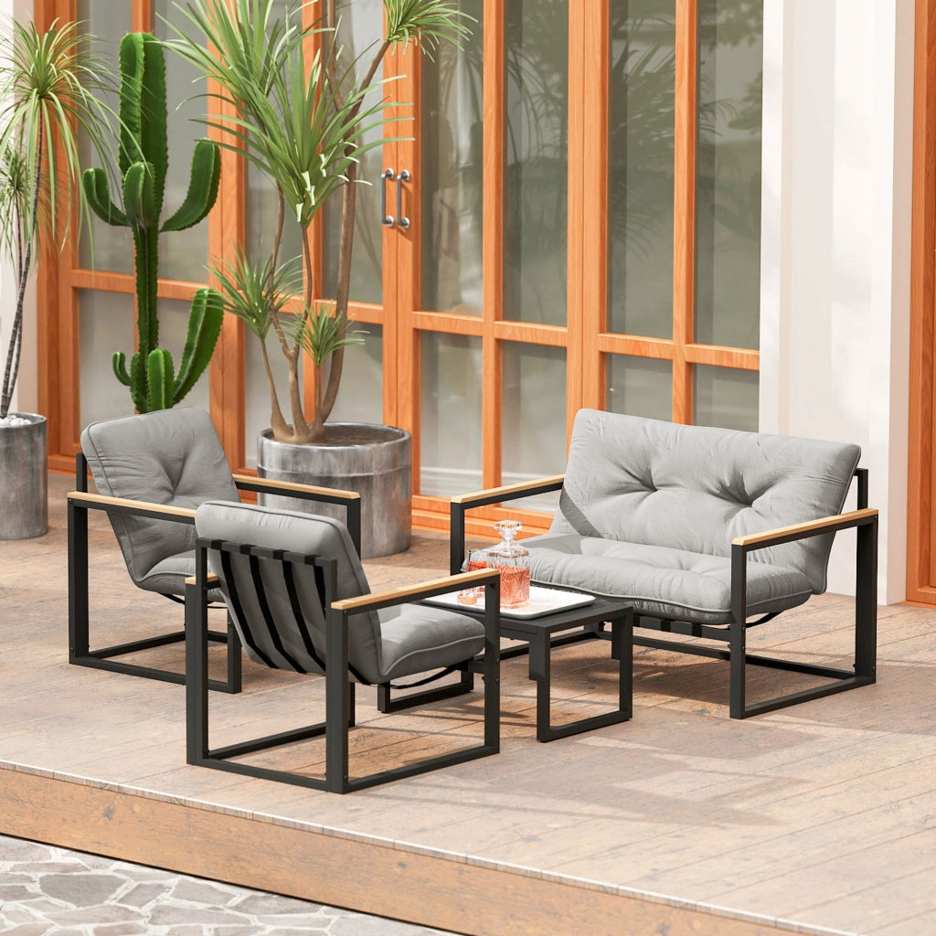 Set da giardino 4 posti con divano 2 posti e poltrona ¨C zephmum ¨C tessuto grigio chiaro