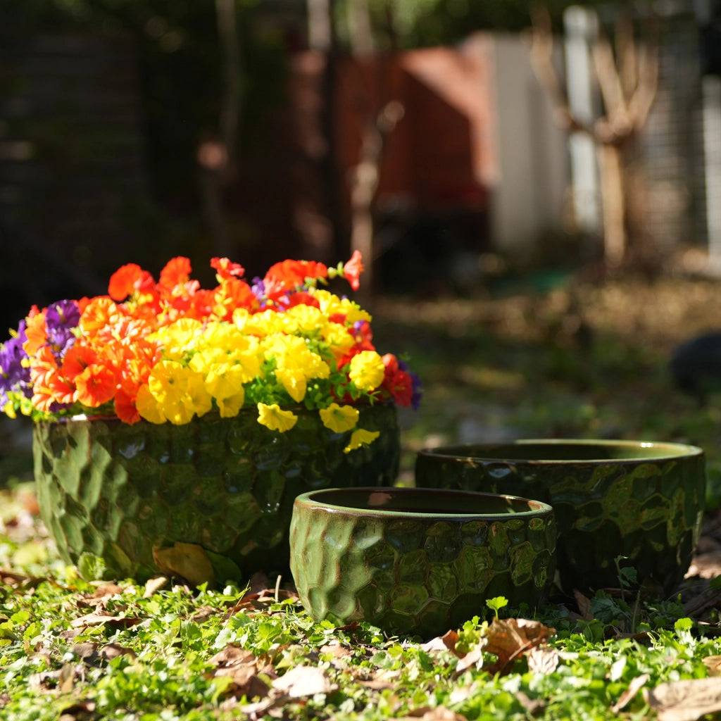 VASO DA FIORI IN CERAMICA VERDE CON FORO DI DRENAGGIO