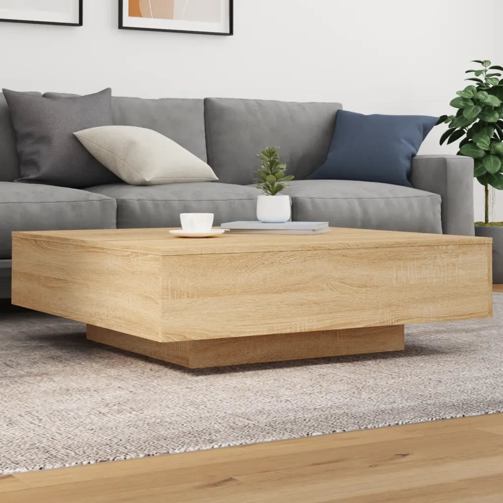 Tavolino da Soggiorno con Luci LED-Tavolino da Salotto-Tavolo Rovere Sonoma 100x100x31 cm