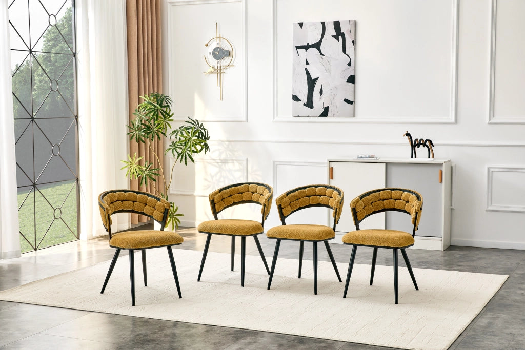 Sedia da Pranzo Set da 2 con Schienale Avvolgente Ergonomico e Gambe in Metallo, Velluto Giallo e Nero
