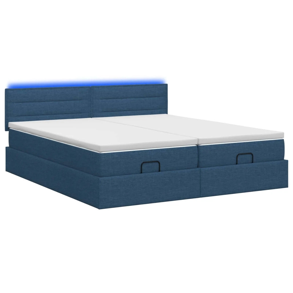 Letto Ottomano con Materasso e LED Blu 180 x 200 cm Tessuto 3457258