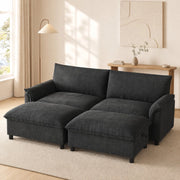 Divano modulare ad angolo convertibile con vano contenitore e pouf mobili, in ciniglia, grigio