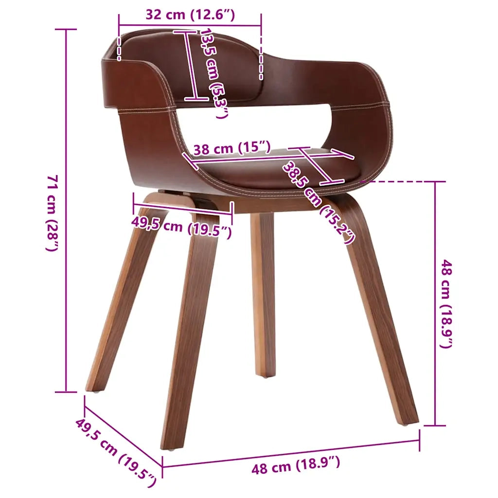 Sedia da Pranzo Marrone in Legno Piegato e Similpelle cod mxl 17074