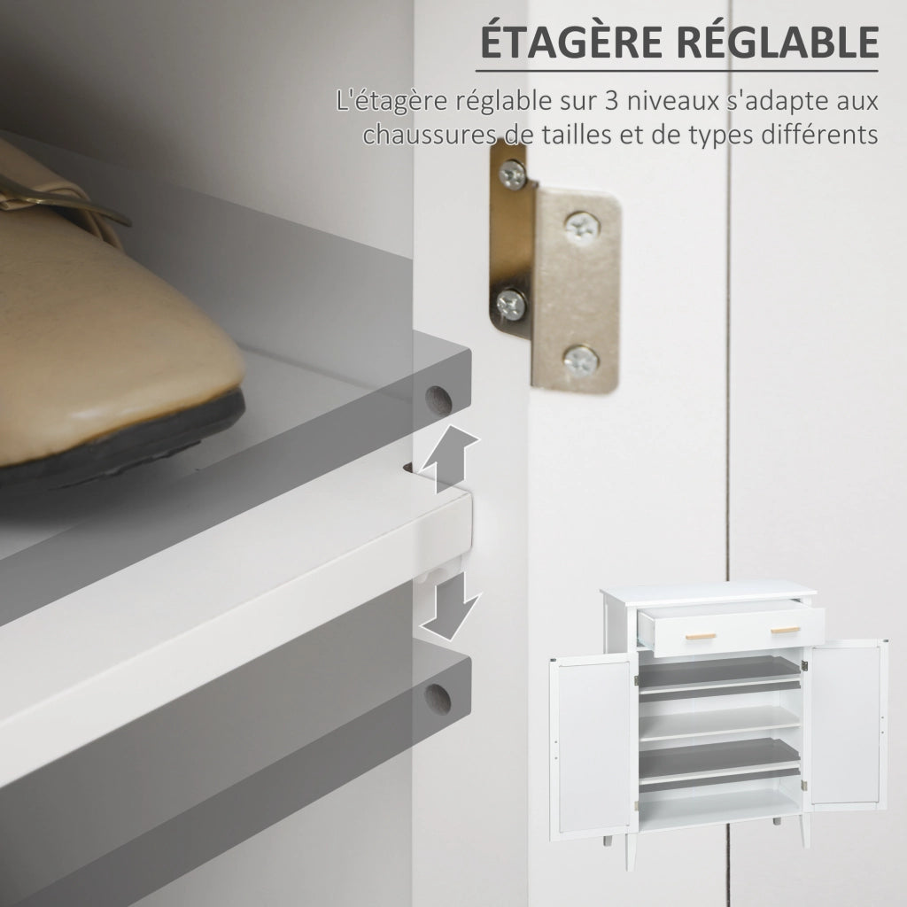 Scarpiera con 2 ante e cassetto effetto cannage ¨C zephmum ¨C bianco 80x35x110 cm