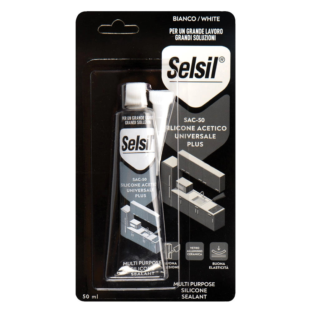 SILICONE ACETICO UNIVERSALE 'SAC 100' trasparente ml 50 - tubetto- 12 pezzi  - SELSIL