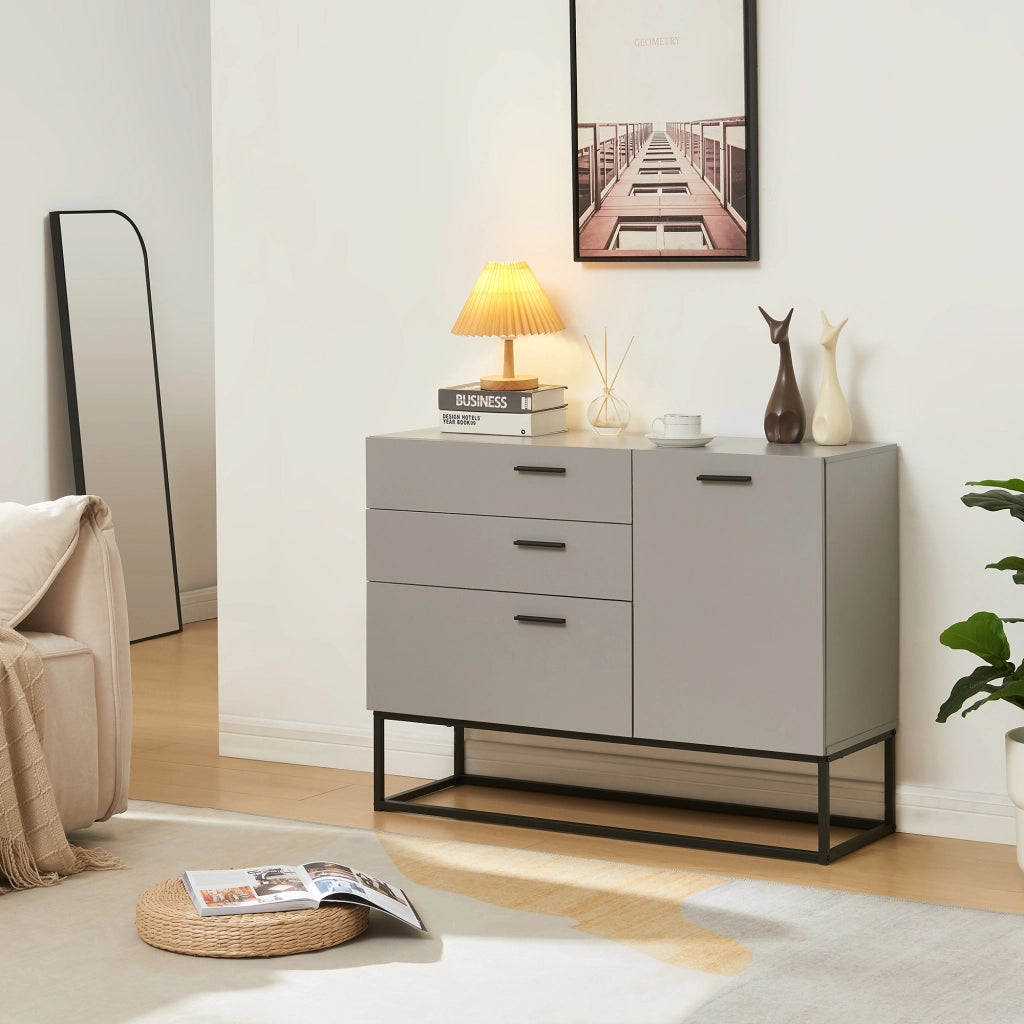 Comò Lavangen con Anta e 3 Cassetti 75 x 100 x 35 cm Nero / Grigio Chiaro [en.casa]