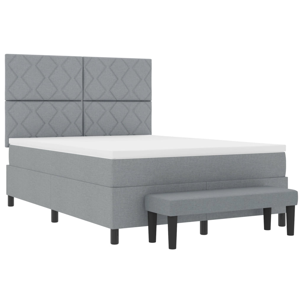 Letto a Molle con Materasso e Panchina Grigio Chiaro 160x200 cm Tessuto