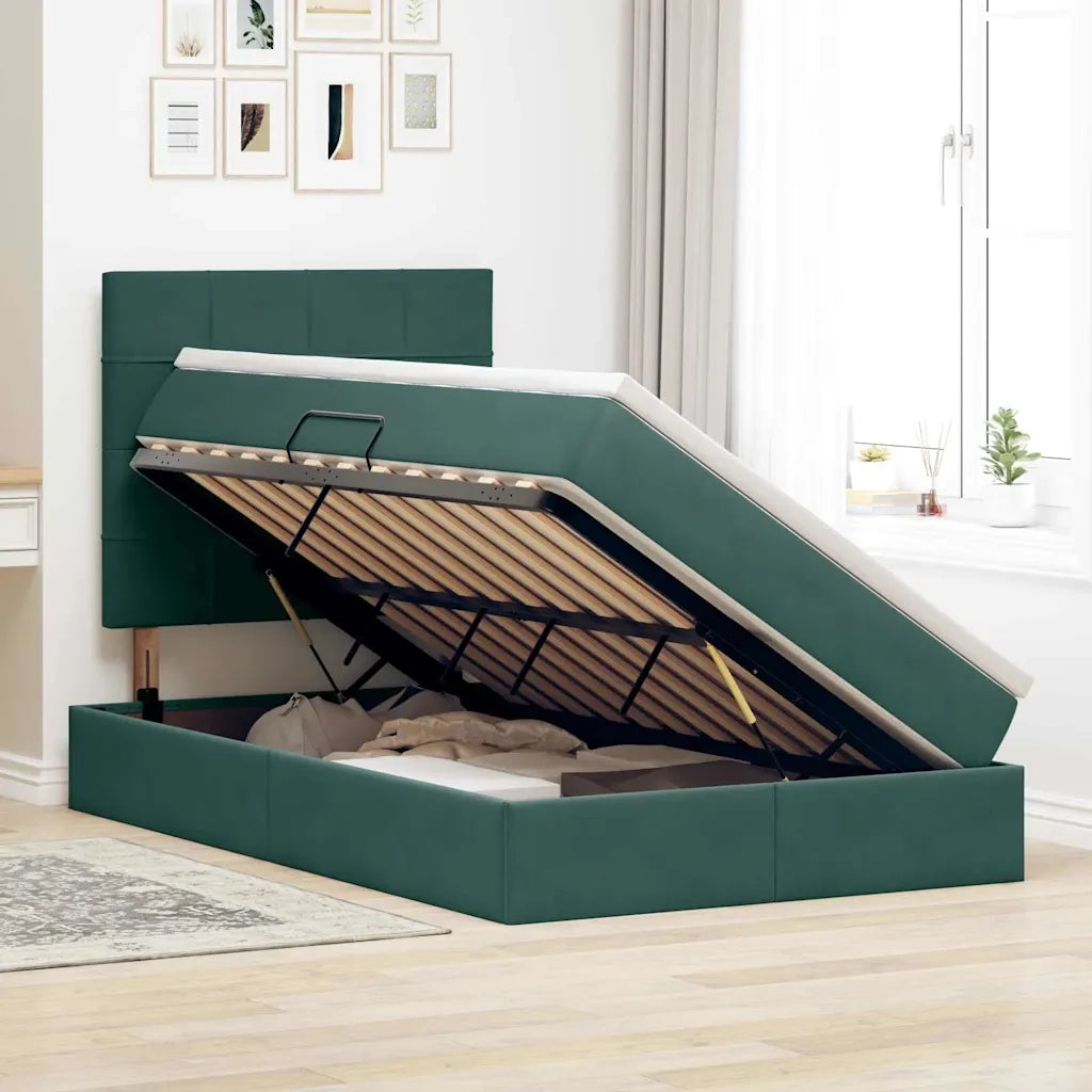 Letto con contenitore LED e materasso Verde Scuro 120 x 200 cm