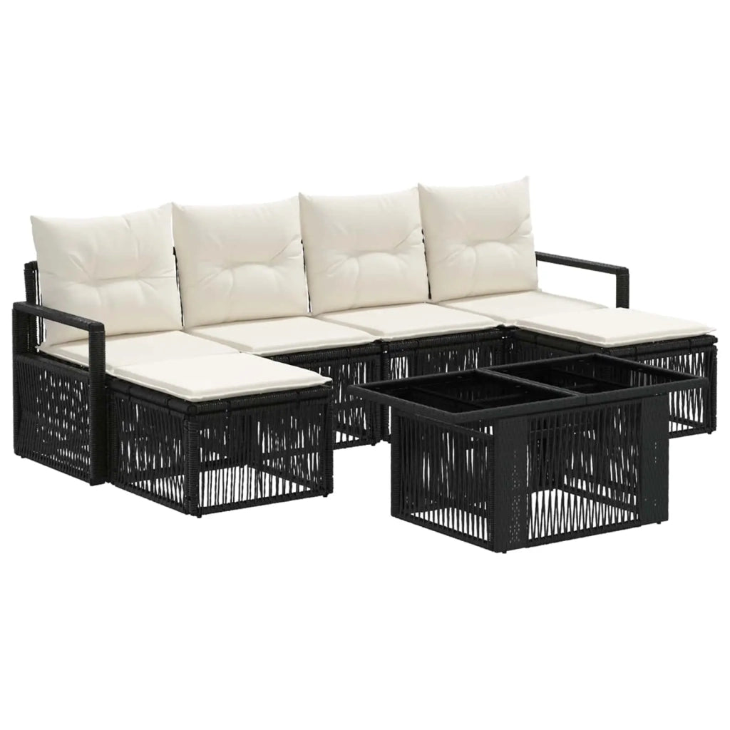 Set Divano da Giardino 7 pz Nero e Bianco Crema polyrattan 3437134