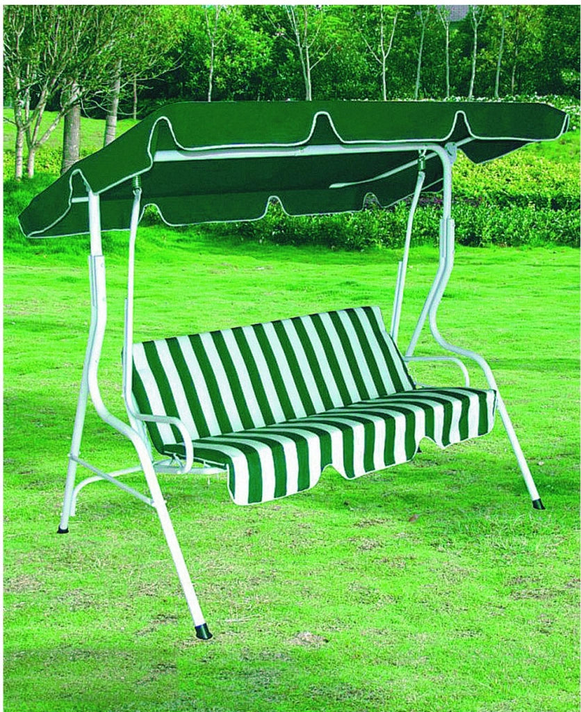 Dondolo tre posti con copertura, acciaio e poliestere 160 gr/m², bianco verde 113x170 h.156cm Fredi