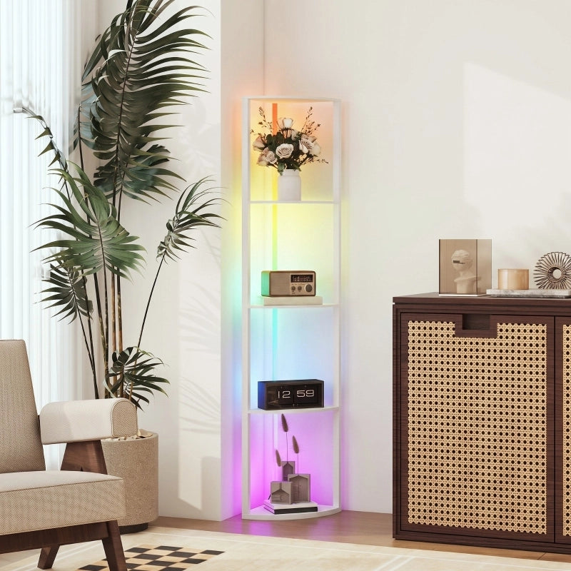Lampada da terra a LED, dimmerabile a 5 livelli, con mensola, cambio colore RGB, telecomando.