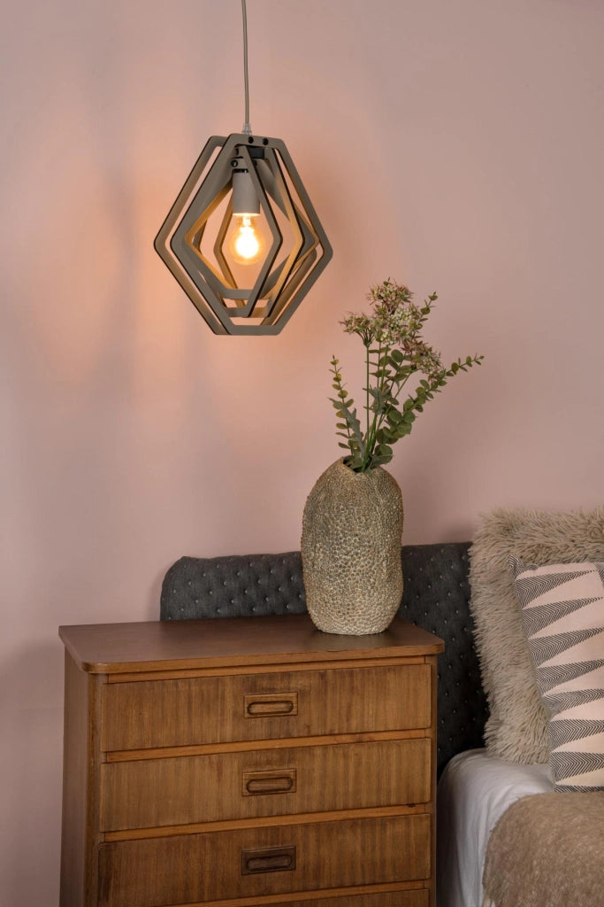 Lampada sospesa MAURO taupe legno 1xE27 Lucide