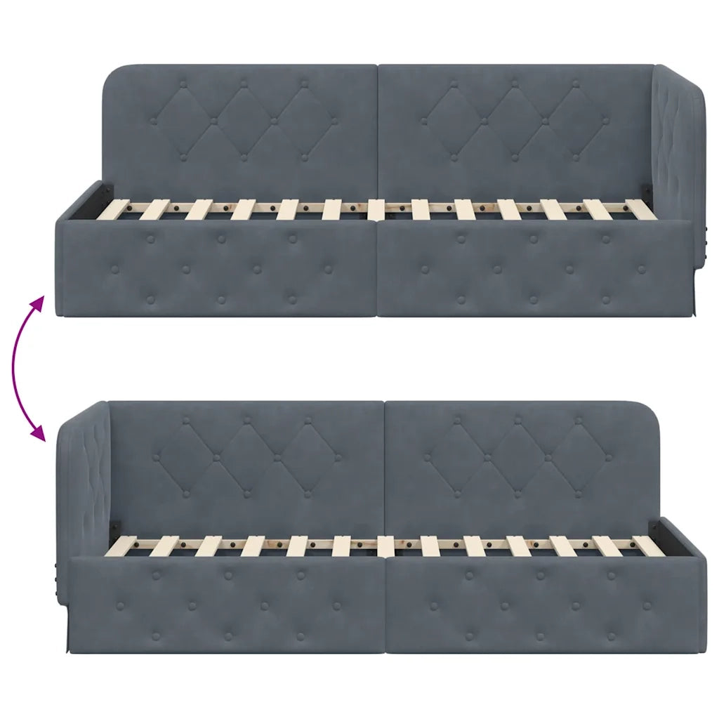 Cornice del letto ad angolo Grigio scuro 80 x 200 cm Velluto