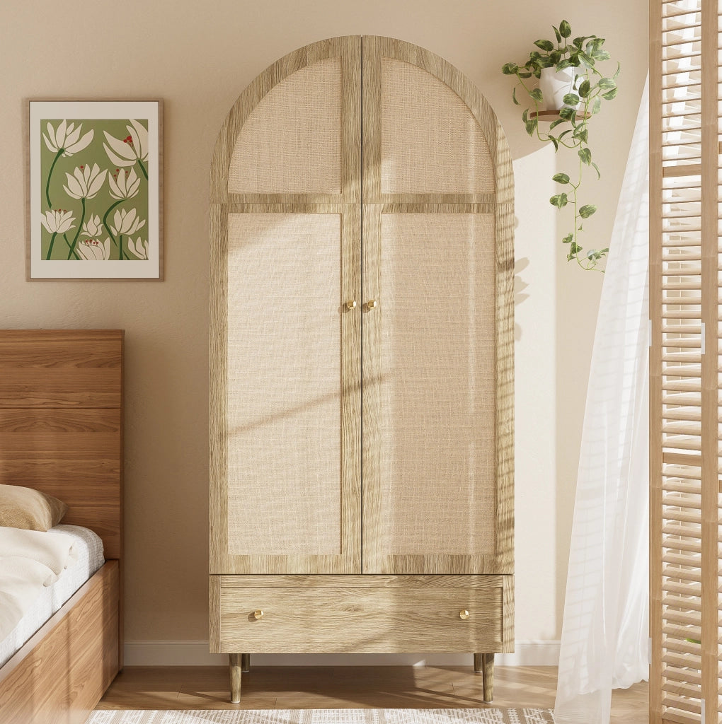 Armadio con cassetti e asta appendiabiti; 79x50x175 cm; MDF; finitura rovere
