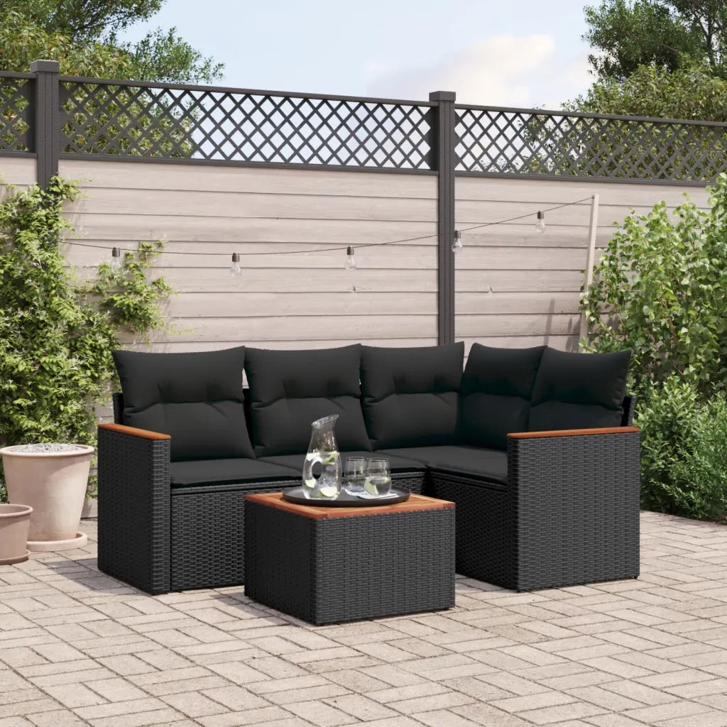 Set Divani da Giardino 5 pz con Cuscini in Polyrattan Nero 3258338