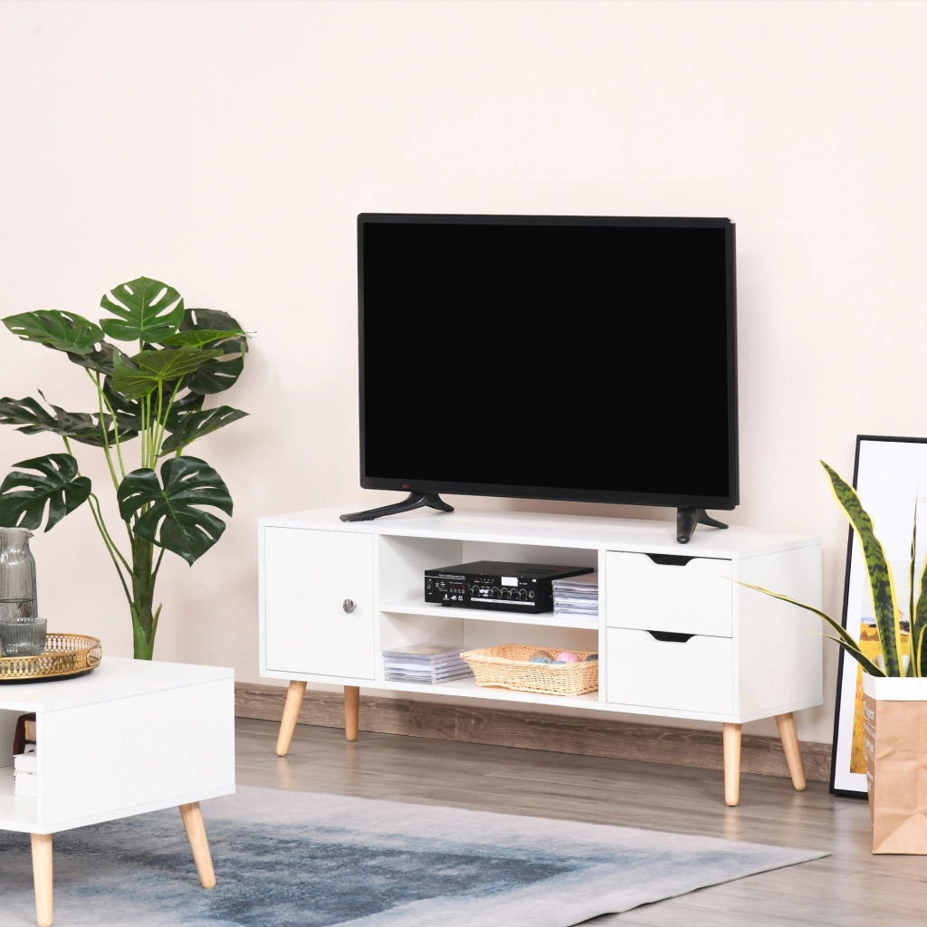 Mobile TV con credenza e cassetti ¨C zephmum ¨C Bianco legno di pino 120x30x40