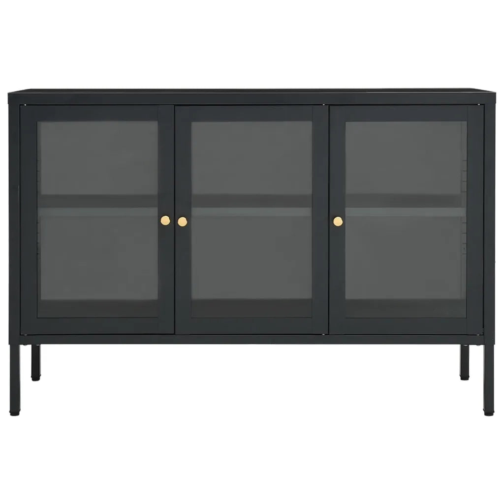 Credenza | Madia | Buffet da pranzo | Armadio da pranzo Antracite 105x35x70 cm in Acciaio e Vetro