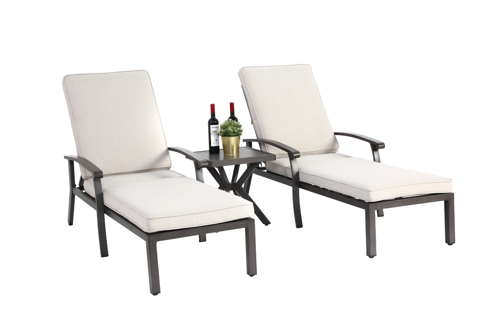 OKWISH Lettino Prendisole Reclinabile a 5 Posizioni con Cuscino, Chaise Longue da Esterno in Alluminio Beige 204 × 58 × 100 cm