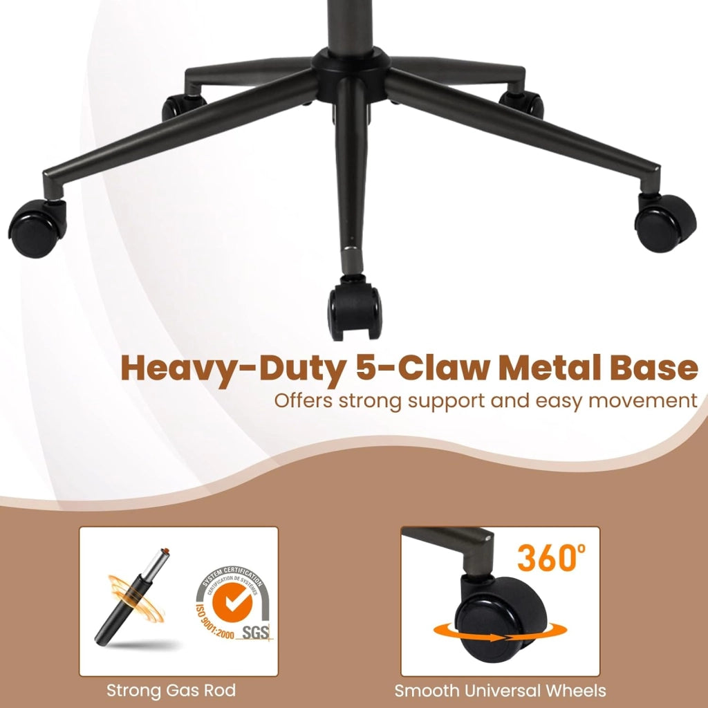 Sedia da ufficio ergonomica, sedia da scrivania girevole con poggiatesta, bracciolo, schienale inclinabile e seduta curva, imbottita in pelle scamosciata, altezza regolabile, carico 150 kg