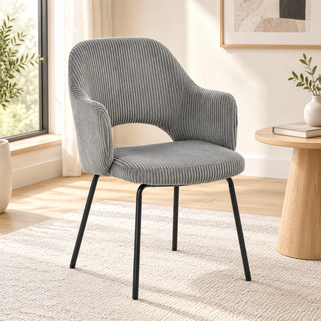 Sedia da pranzo 77x59x37 cm grigia in velluto a coste; con braccioli