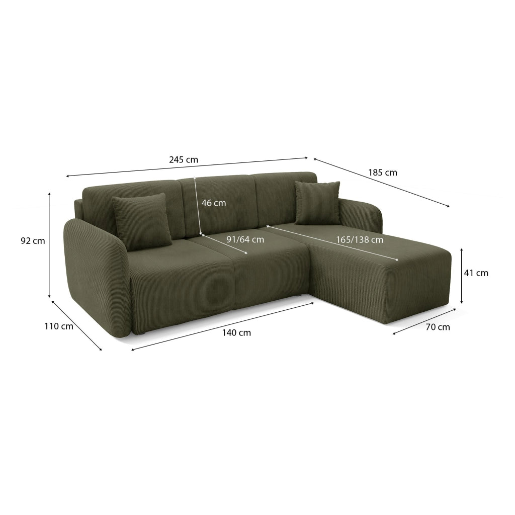 Ranco, Divano Letto con Penisola Contenitore, 245x185 cm Verde