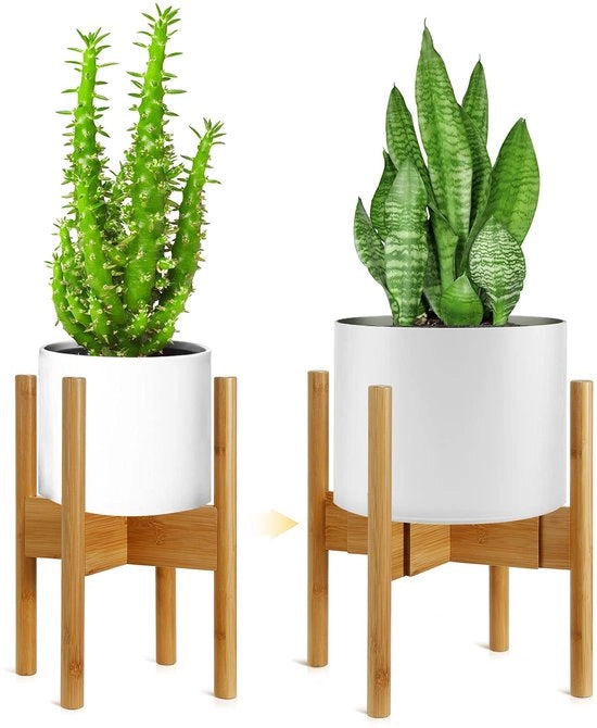 Standare per piante in bambù adattabile, vassoio moderno per fiori per interni ed esterni, adatto per vasi da 20-30 cm (pianta e vaso non inclusi)