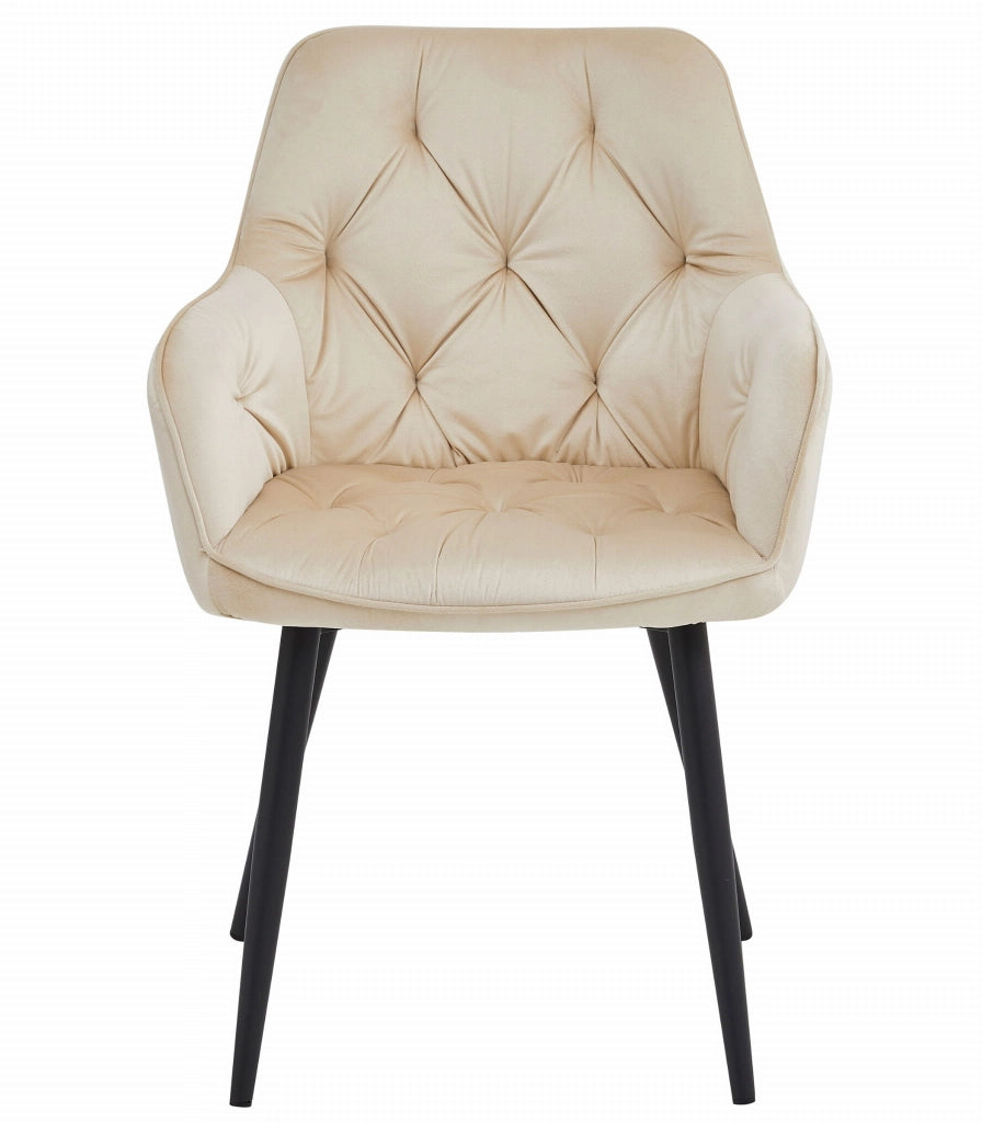 Sedie da pranzo Valora LUKK - Velluto beige con gambe nere x2