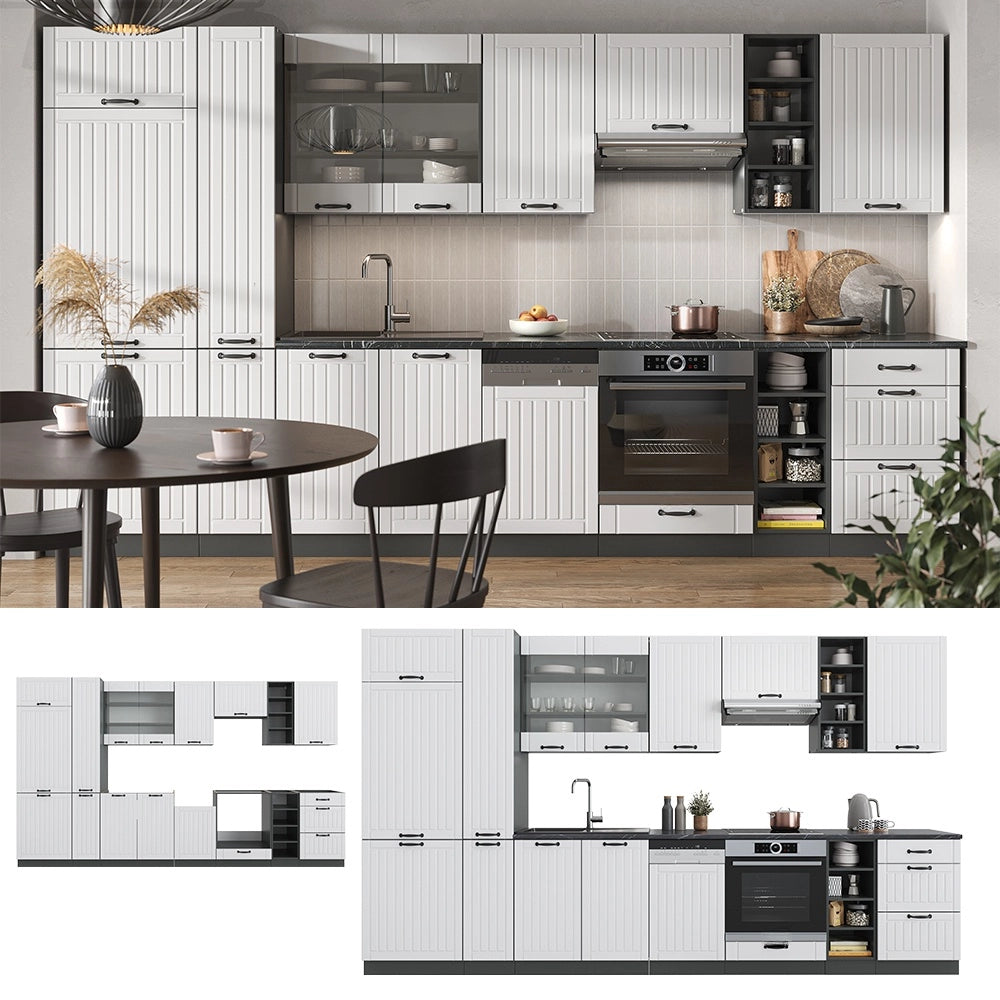 Cucina componibile Fame-Line Bianco rustico/Antracite 355 cm, PL Marmo Vicco