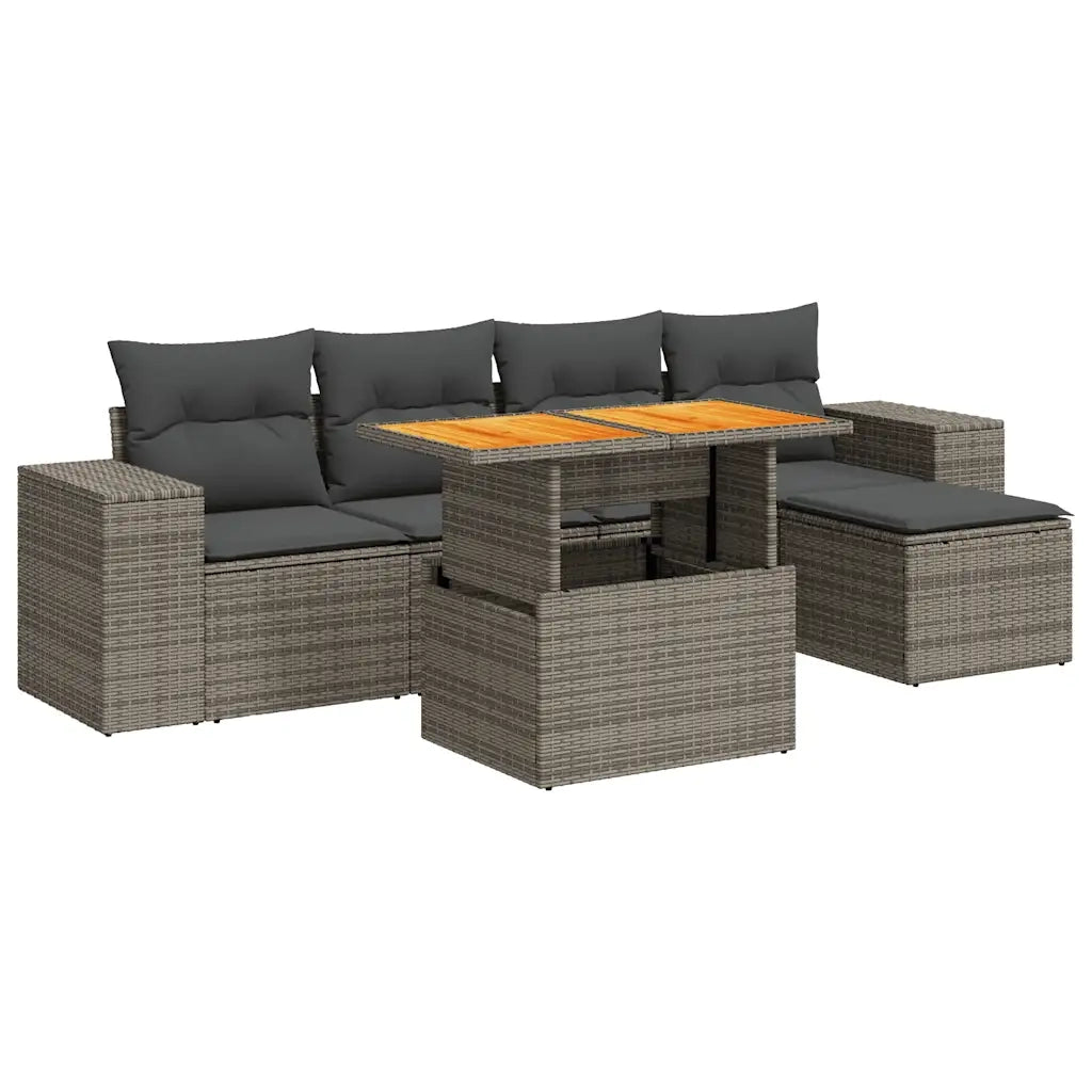 vidaXL Set Divano da Giardino 6 pz con Cuscini Grigio in Polyrattan