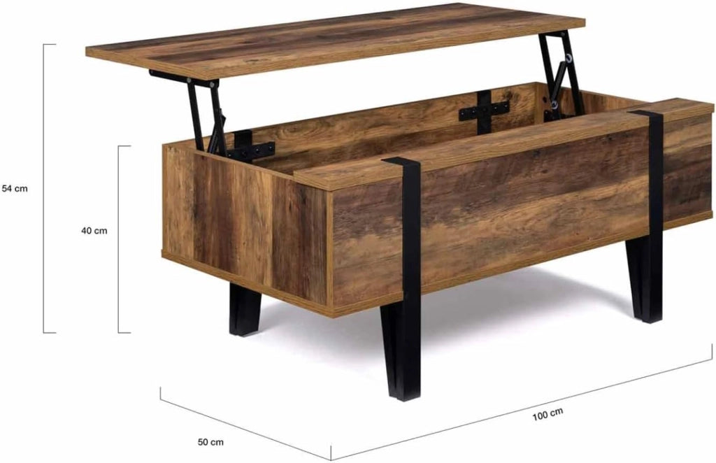 Tavolino rettangolare alzabile in legno AUSTRIA con base a perno