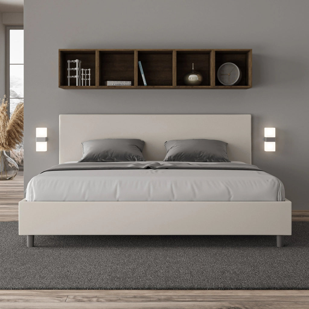 BS COM Letto senza rete imbottito 180x200 similpelle bianco