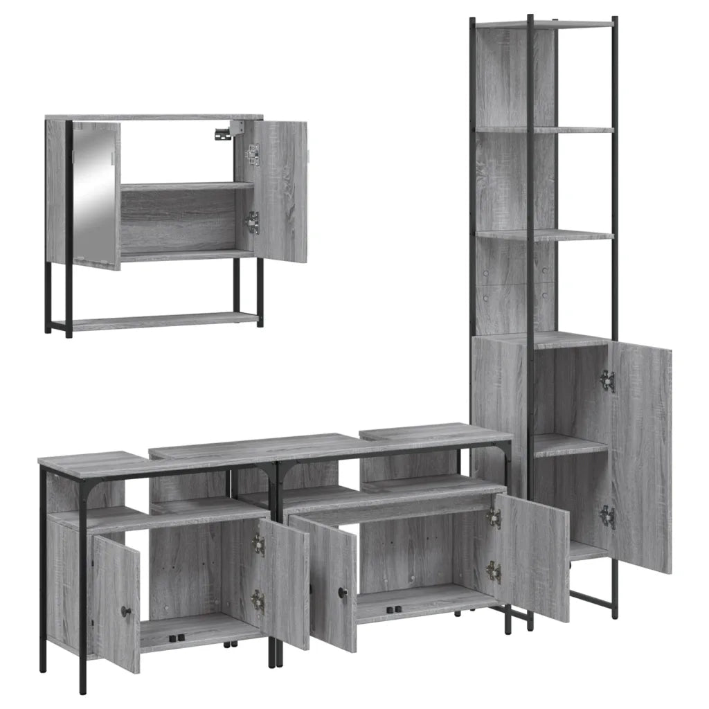 Set Mobili da Bagno | Armadio da bagno 4 pz Grigio Sonoma in Legno Multistrato