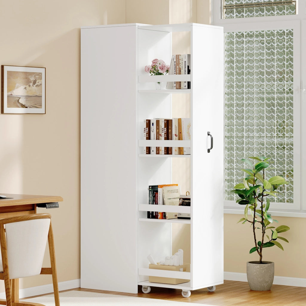 Libreria stretta su ruote 40x30x160;5 cm in MDF bianco