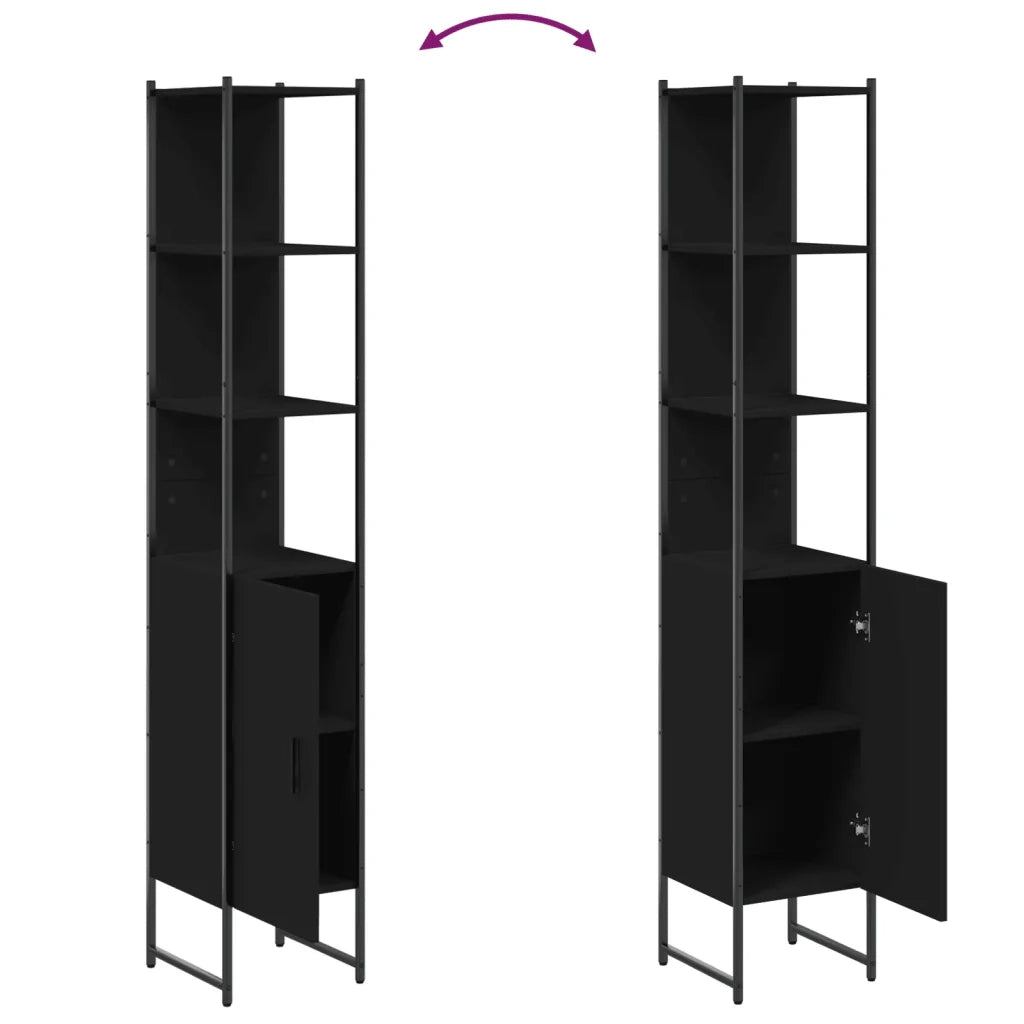 Mobile da Bagno Nero 33x33x185,5 cm in Legno Multistrato 842471