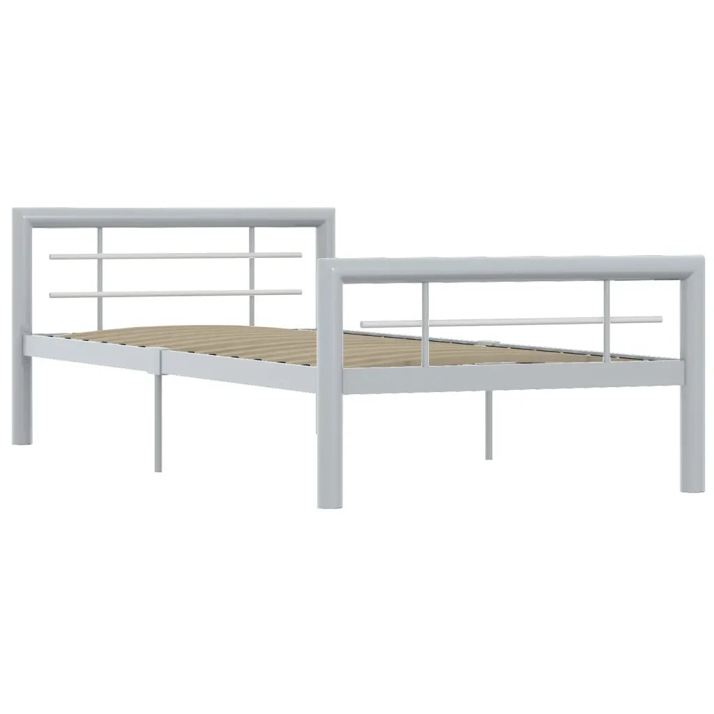 Letto singolo | Letto per adulti | Giroletto Grigio e Bianco in Metallo 100x200 cm