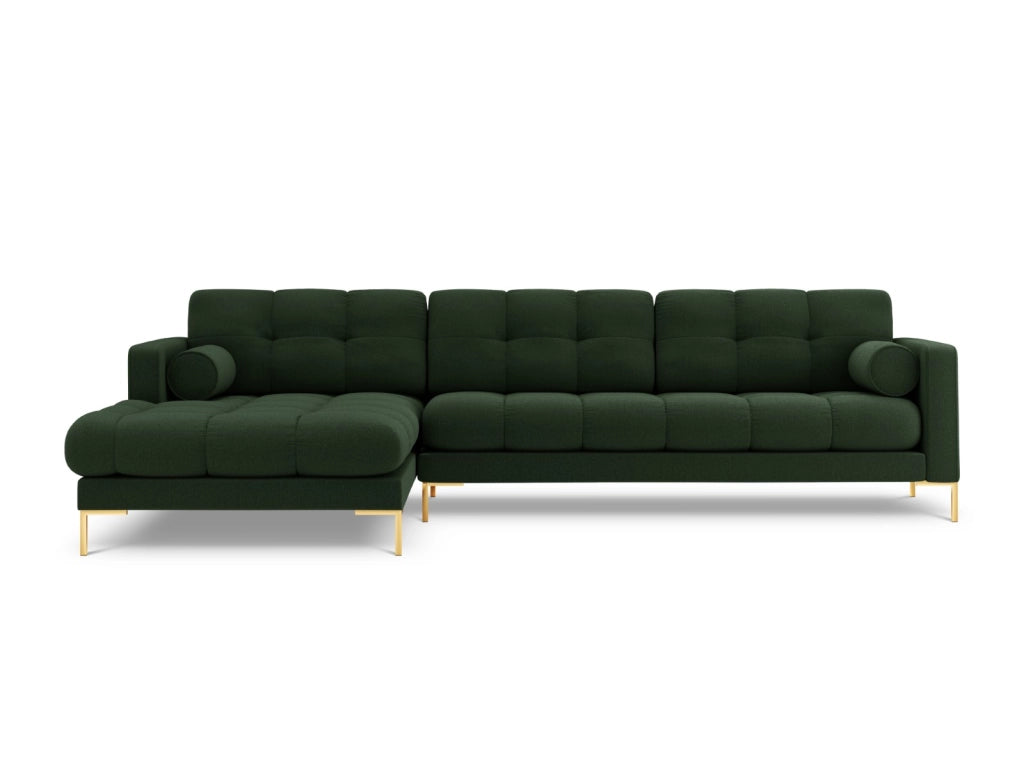 Cosmopolitan Design - Divano angolare sinistro "Bali" 5 posti in tessuto strutturato verde scuro 