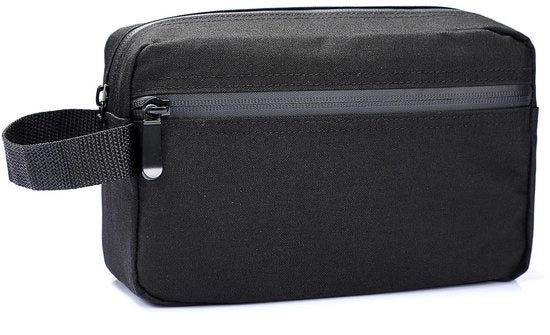 Toilette portatile per uomo, tas cosmetico da viaggio, rasoio da bagno impermeabile, con maniglia, grande capacità di stoccaggio (nero)