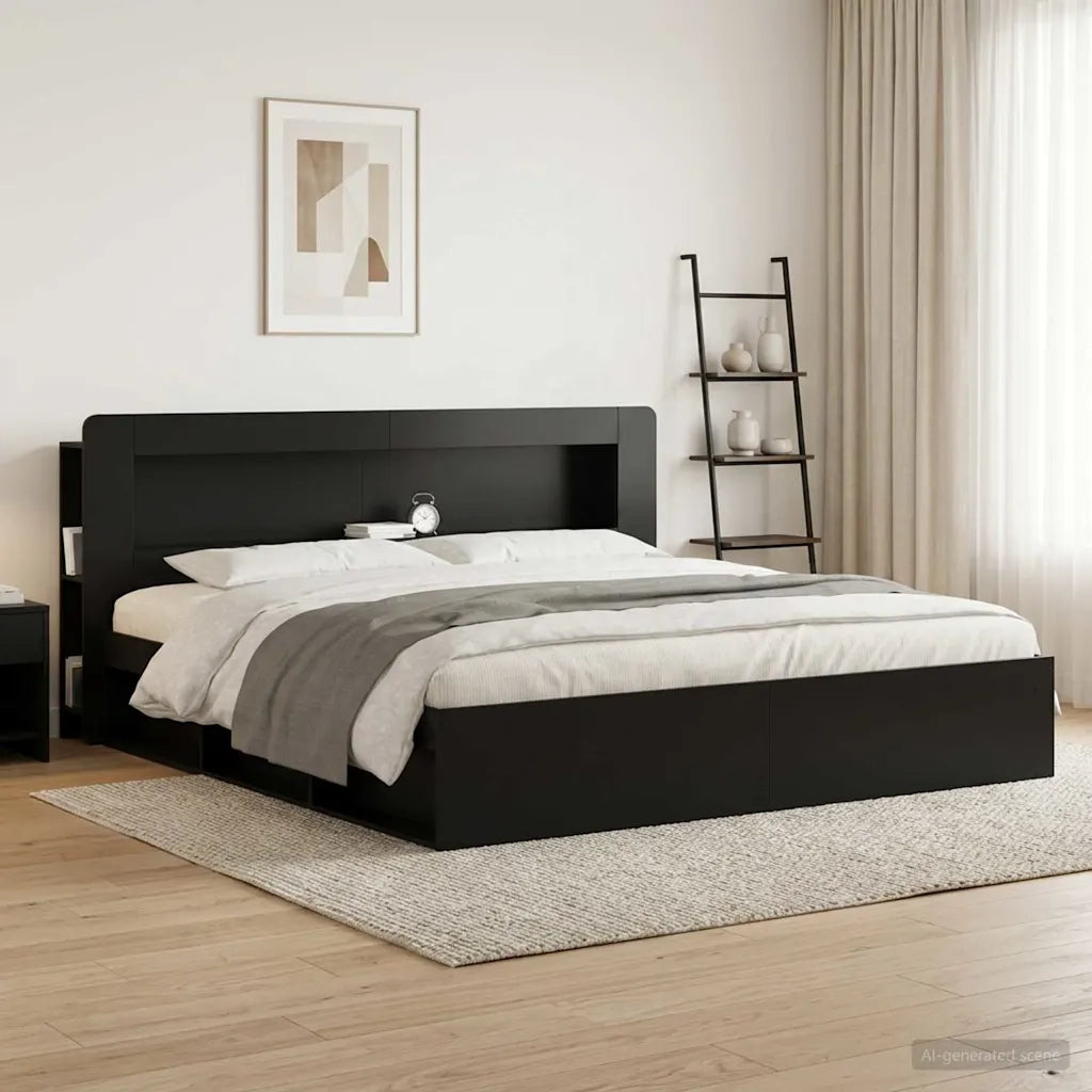 Testata del letto con archiviazione Nero Legno ingegnerizzato 8001292