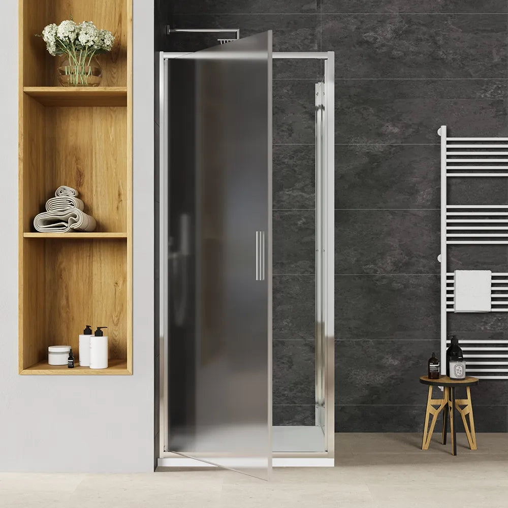 Box doccia slim 80x80cm con porta a battente e parete fissa profili cromati e vetro 6mm opaco h190| Portofino