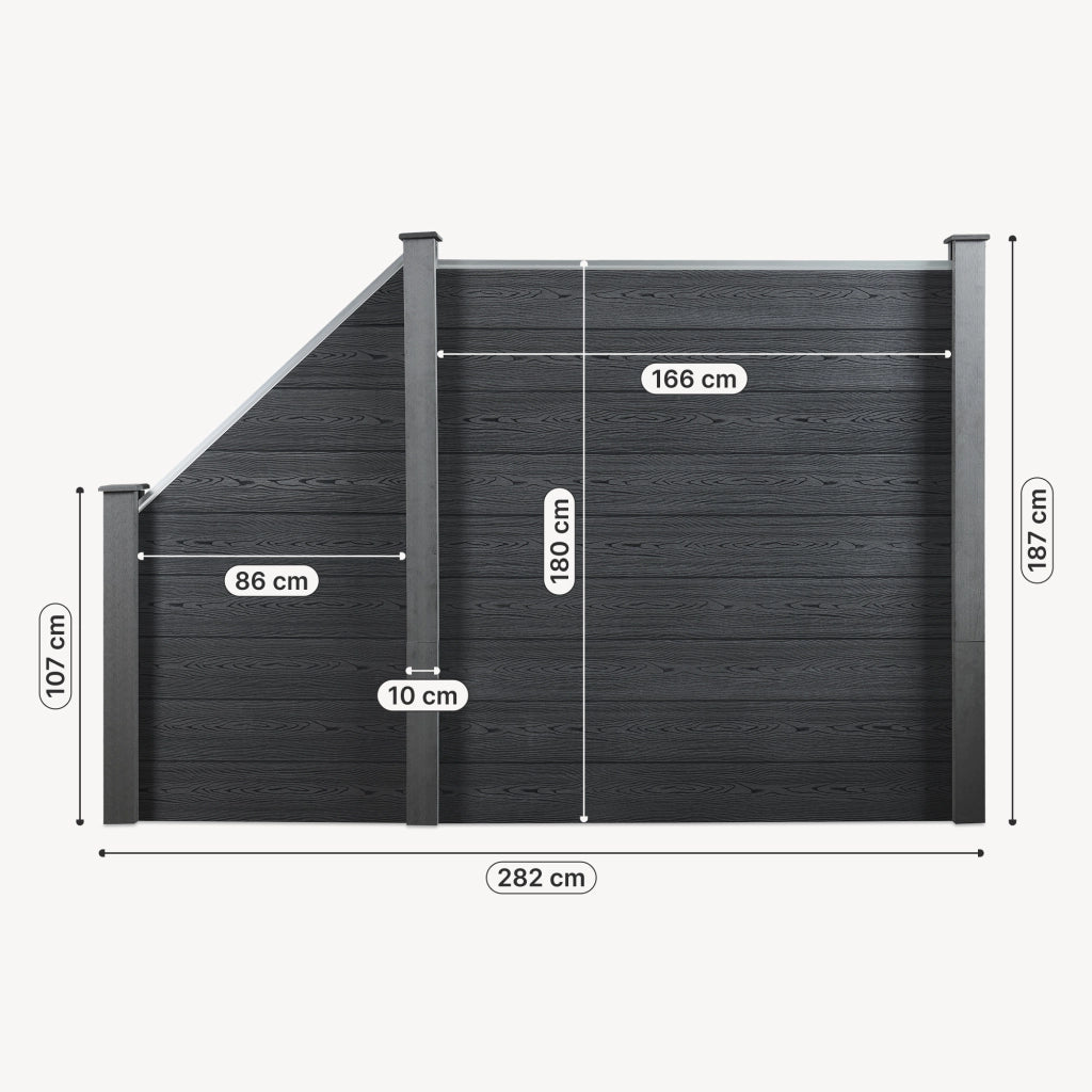 Recinzione in WPC per Giardino Staccionata da Elementi Inclinato e Rettangolare 183x277 cm Grigio NEU.HOLZ