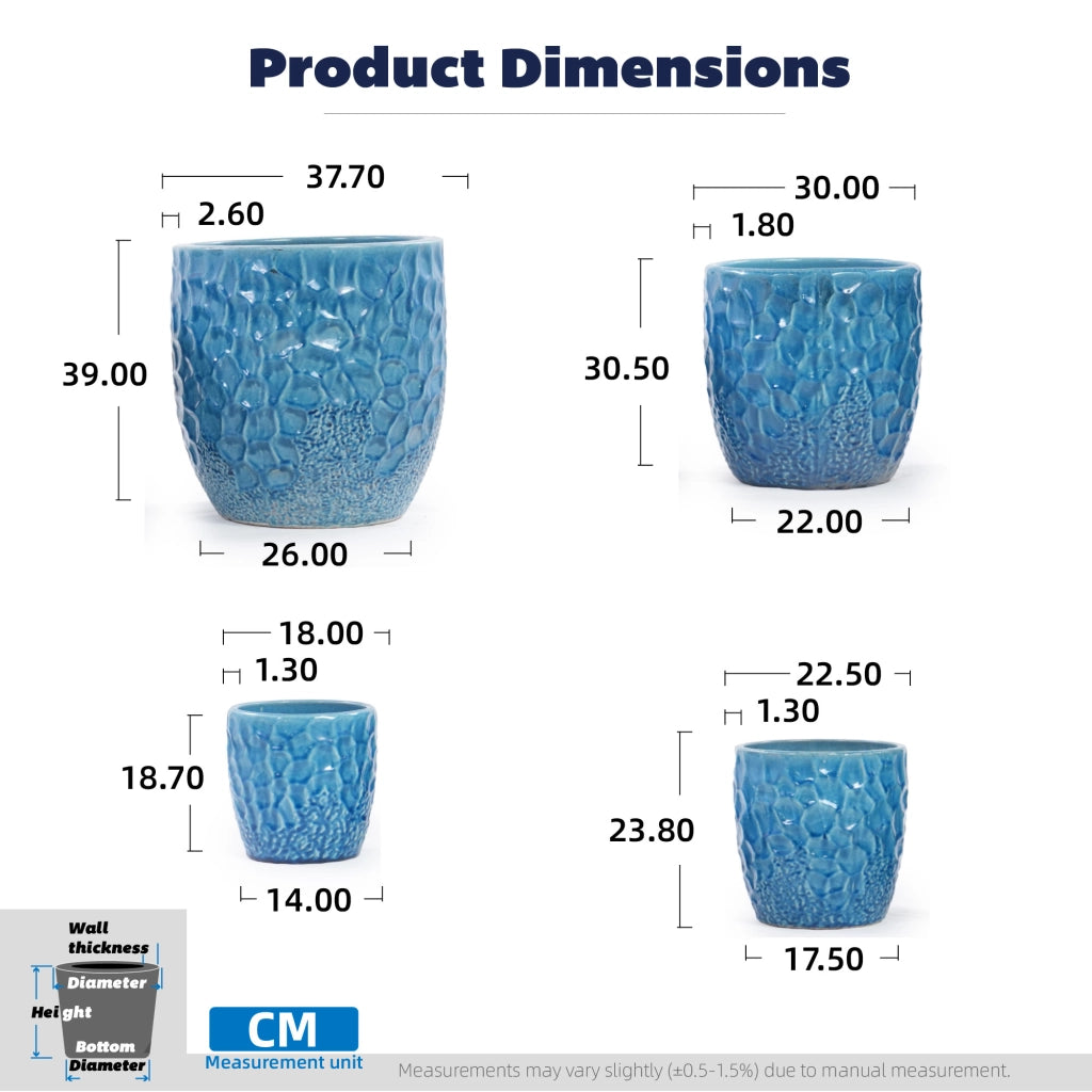 VASO Set da 4 pezzi Ø38/30/22,5/18 cm Ceramica Blu