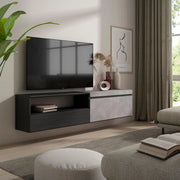 Mobile TV, 200x35x45cm, soggiorno, Per TV fino a 80", da appendere, grigio cemento RF2234