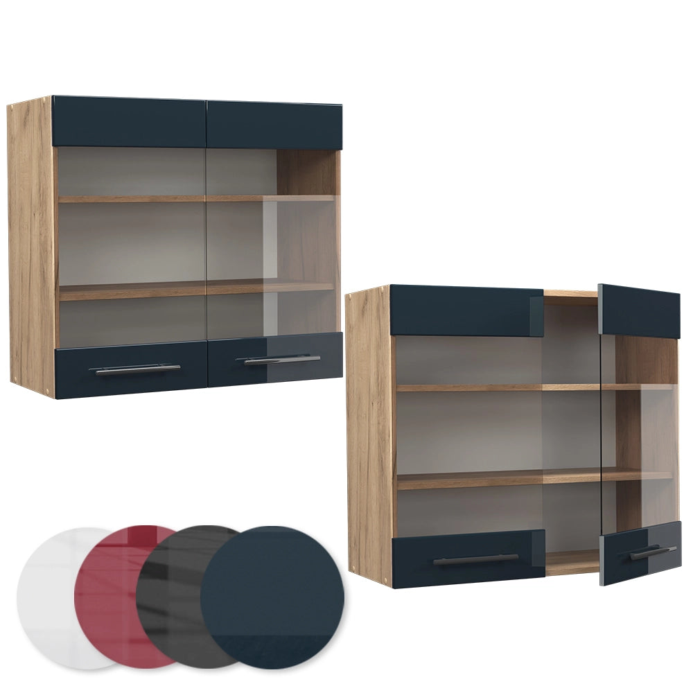 Mobile da cucina in vetro Fame-Line Blu scuro lucido/Rovere dorato 80 cm Vicco